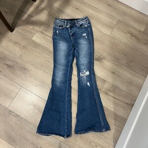 Women's Flared Asymmetrical Blue Jeans